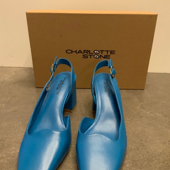 Charlotte Stone Blue Heels in Box - Picture 2 of 10